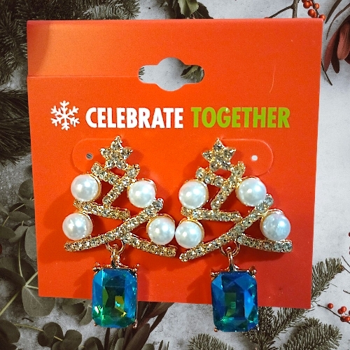 Kohl's Celebrate Together Christmas Tree Earrings Pearl & Blue Topaz